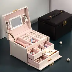 Дорожная коробка для хранения эфирных ювелирных изделий для девочек, портативный органайзер для косметики, губной помады, колье, серьги