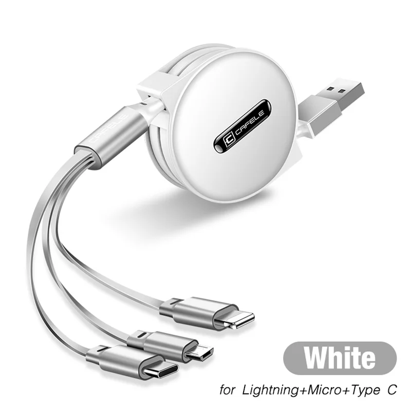 Cafele USB+ type-C 3 в 1 Выдвижной USB кабель для iPhone Micro usb type C плоский кабель Быстрая зарядка для iPhone кабель+ Micro