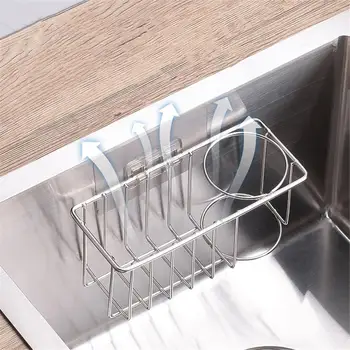 

No Drilling Shelf Wall Mount Durable Stainless Steel Sink Stand Cleaning Sponge Brush Holder Rack for Bathroom Kitchen