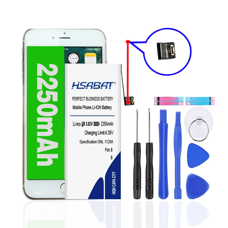 HSABAT 2250mAh аккумулятор для iphone 8 батареи бесплатные инструменты+ наклейка