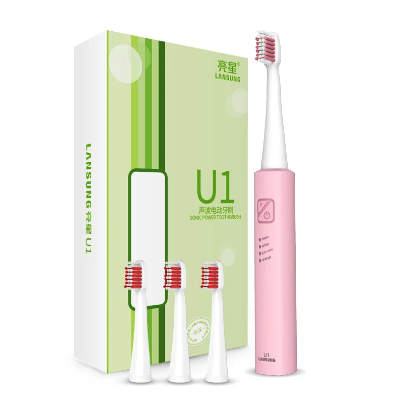 Зубная щетка LANSUNG ультразвуковая с зарядкой от USB и 4 сменными