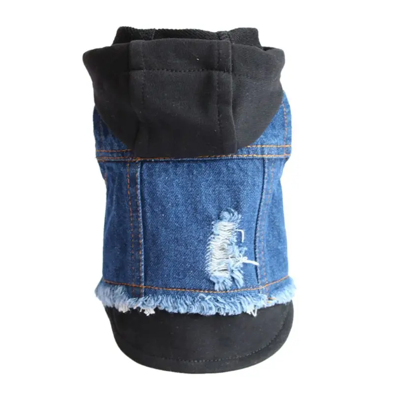 Черный 1pc Cat Dog Blue Jean Jacket Denim Coat Small Puppy Hoodie Vest Pet Clothes Supplies - Цвет: Черный