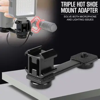 

Three-headed Hot Boot Bracket Triple Hot Shoe Mount Adapter Extension Bracket Holder Microphone Stand for zhiyun Smooth 4