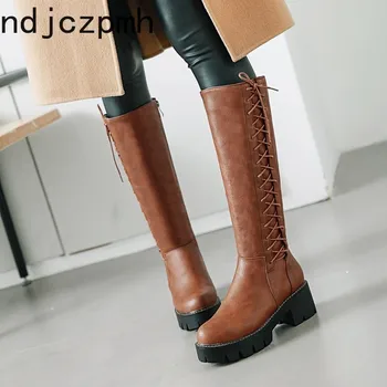 

Martin Boots Fashion Winter The New Round Head Zipper Thick Heel Mid Heel High Tube 5cm High Women's Shoes Plus Size 33-43 Black