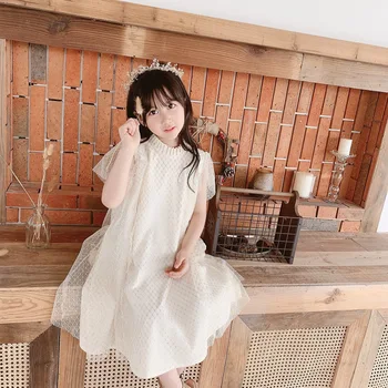 

6348 Golden Embroidery Mesh Princess Baby Girl Dress 2020 New Summer Party Wedding Kid Dress For Girl Wholesale Children Clothes