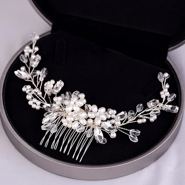 Silver Color Pearl Crystal Wedding Hair Combs Hair Accessories for Bridal Flower Headpiece Women Bride Hair ornaments Jewelry Silver