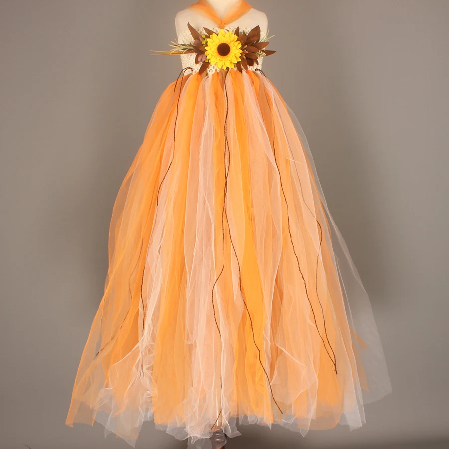 Fall Colored Girls Tutu Dress Autumn Scarecrow Wedding Flower Kids Tulle Dress Sassy Pretty Girl Halloween Birthday Party Costume (11)