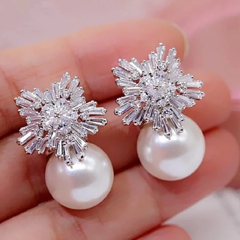 Pendientes perlas blancas y cristales de copo nieve para mujer, aretes sencillos abalorios, para mujer, 2022|Aretes| - AliExpress