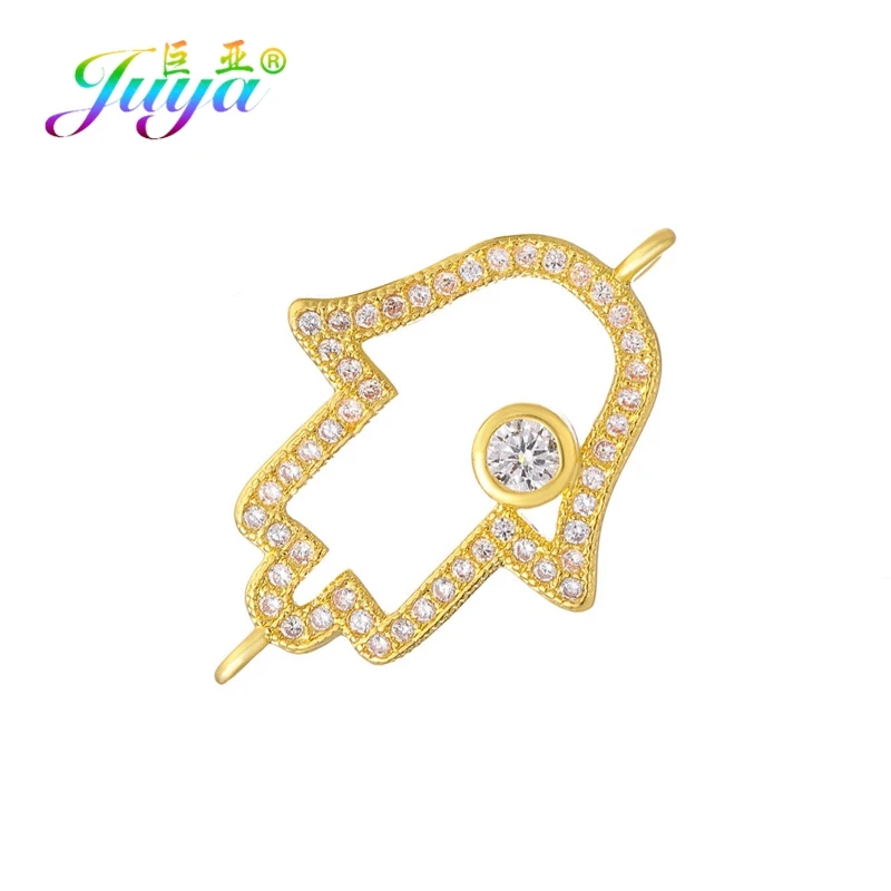 Juya DIY Браслеты Аксессуары микро проложить циркон золото/серебро Хамса Фатима Шарм Разъемы для Needlwork ювелирных изделий - Цвет: Gold