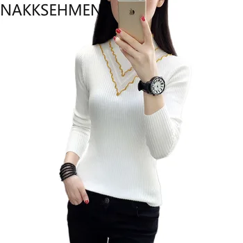 

Semi-high-necked sweater bottomed bottom edgy women's long sleeves with autumn/winter new 19 set of head-top tight knit sweater