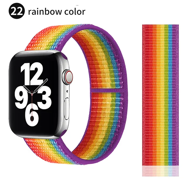 Nylon Strap for Apple watch series 7 band 41mm 44mm 40mm 42mm 38mm smartwatch wristband belt sport loop bracelets iWatch 3456 se Rainbow