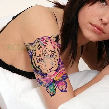 

Waterproof Temporary Tattoo Sticker tiger butterfly Fake Tatto Flash Tatoo Large size Tatouage Leg Arm back for Women Men girl