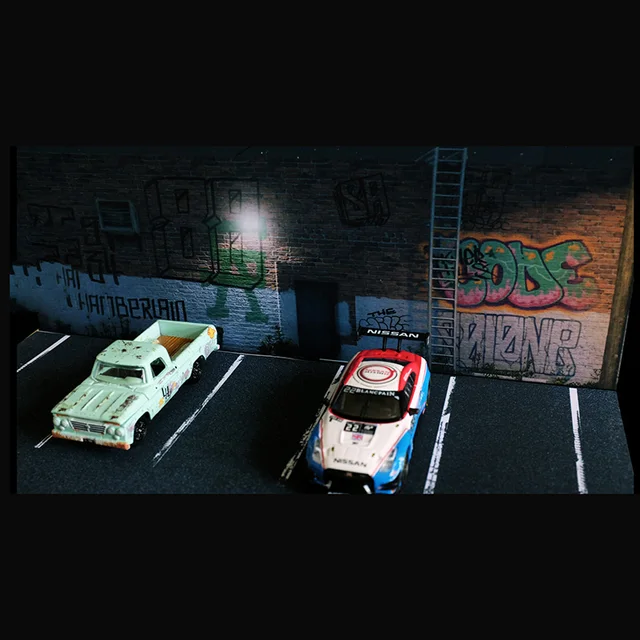1/64 Scale American Street Parking Space Red Brick Wall Graffiti Version Fit Car Model Display Garage Parking Lot Scene 2