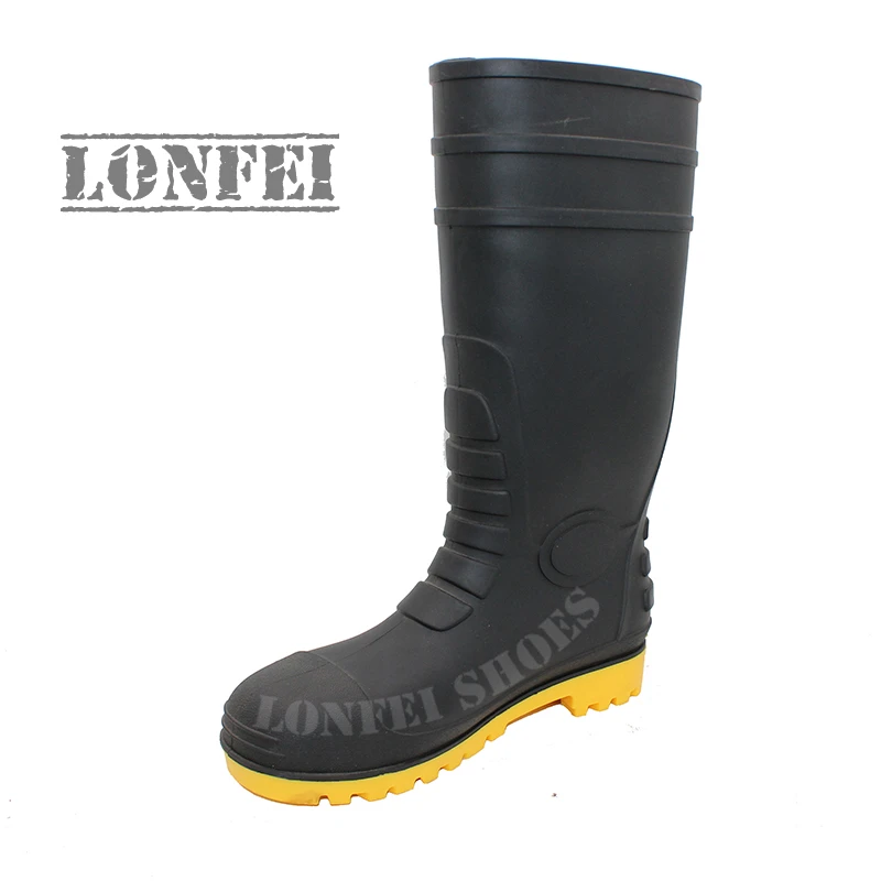 Botas de agua de PVC de corte alto para hombre mujer, zapatos de agua negros para industria, y pesca, Botas de lluvia de PVC con punta de acero|Calzado de seguridad|