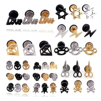 

Punk Stainless Steel Stud Earrings For Men Women Gothic Rockets Arrow Finger Cool Prevent Allergy Gold Black Puncture Earring