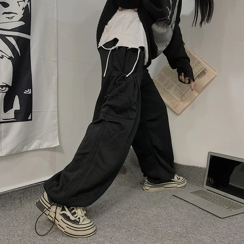 Корейский стиль ins Harajuku хип хоп свободные брюки карго с карманами Высокая осень Горячая полная длина женская одежда Капри Спортивные штаны