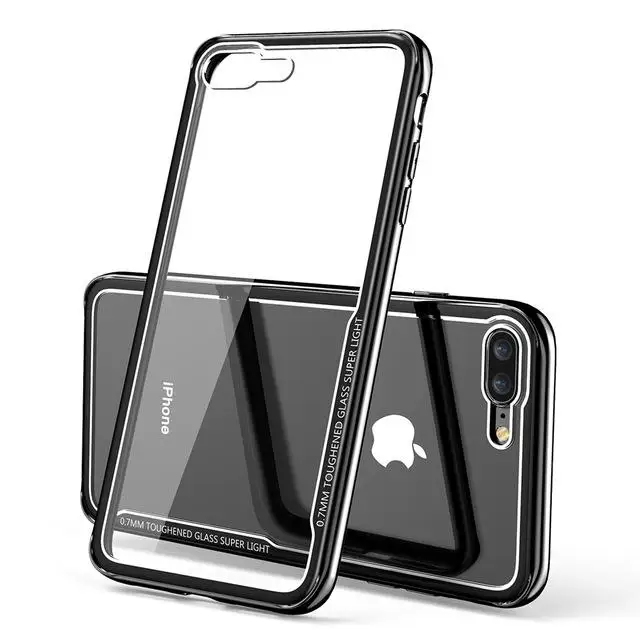 Роскошное закалённое стекло с покрытием чехол для iPhone 8 7 6 6s Plus прозрачный ТПУ стекло задняя крышка для iPhone X XR XS Max бампер чехол - Цвет: Черный