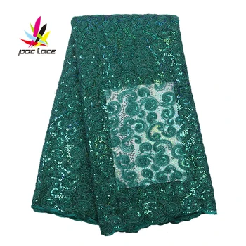 

Green Luxury Sequined High Embroidered Fabric Cotton Make Mesh Embroidery Laser Cut Flower Embroidery with Applique AMY2971B