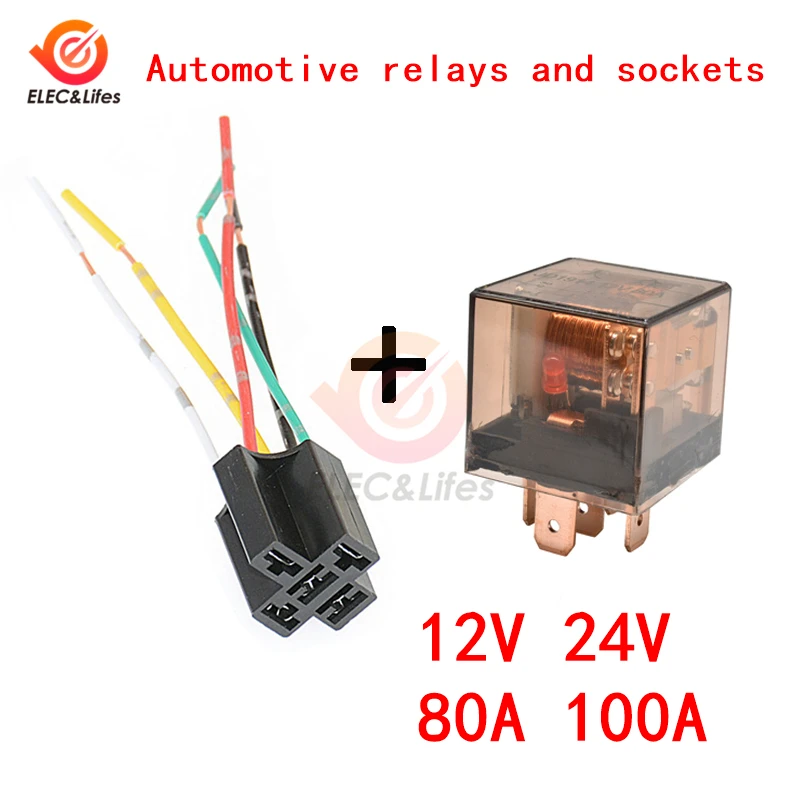 1set Waterproof Automotive Relay Socket Dc 12v 24v 5pin 80a 100a Car