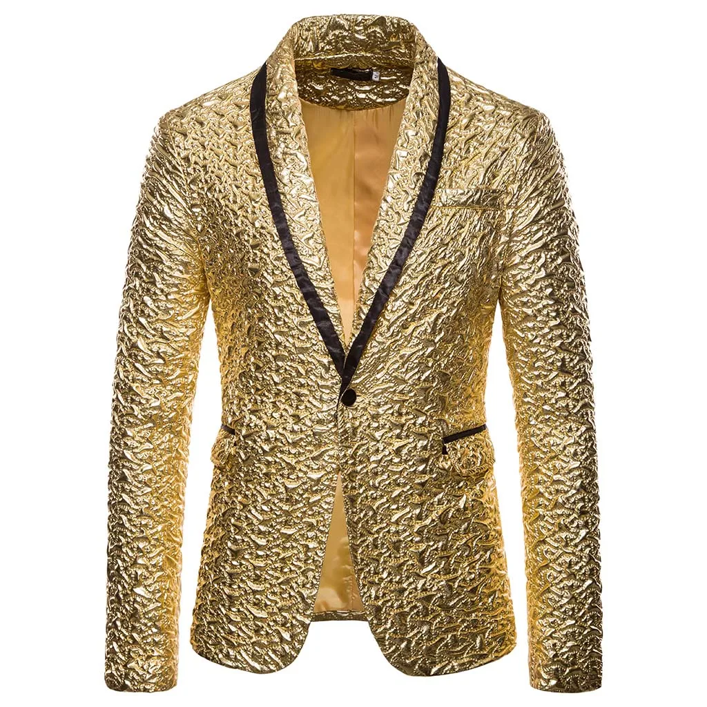 

Laamei Fashion Men Shiny Blazers Gold Glitter Suit Jackets Male Nightclub One Button Suit Blazer DJ Stage Blazers