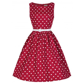 

Fashion Women Dress Polka Dot Sexy Ladies Bodycon Vintage Brief Style Retro Slim waist Flared Party Slim Waist Tea Swing Dress
