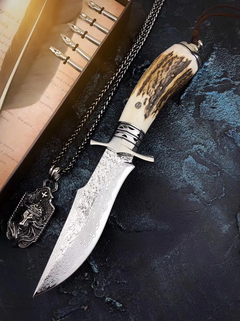 Ручной Кованый охотничий нож из дамасской стали 60HRC, дамасский стальной фиксированный нож, нож для выживания