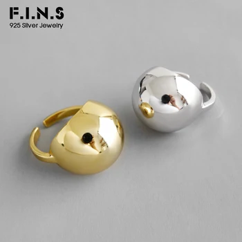 

F.I.N.S Unique Korean S925 Sterling Silver Ring Two-tone Glossy Big Ball Rings for Women Female Silver 925 Ring Costume Jewelry