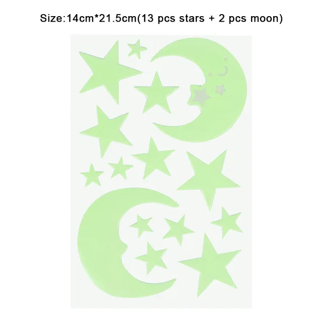 Luminous 3D Stars Dots Wall Sticker for Kids Room Bedroom Home Decoration Glow In The Dark Moon Decal Fluorescent DIY Stickers 13pcs star 2pcsmoon