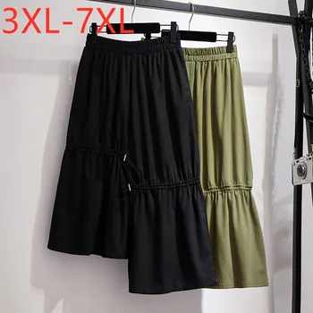 

New 2020 summer plus size long skirt for women large casual loose irregular cotton pleated skirts black green 4XL 5XL 6XL 7XL