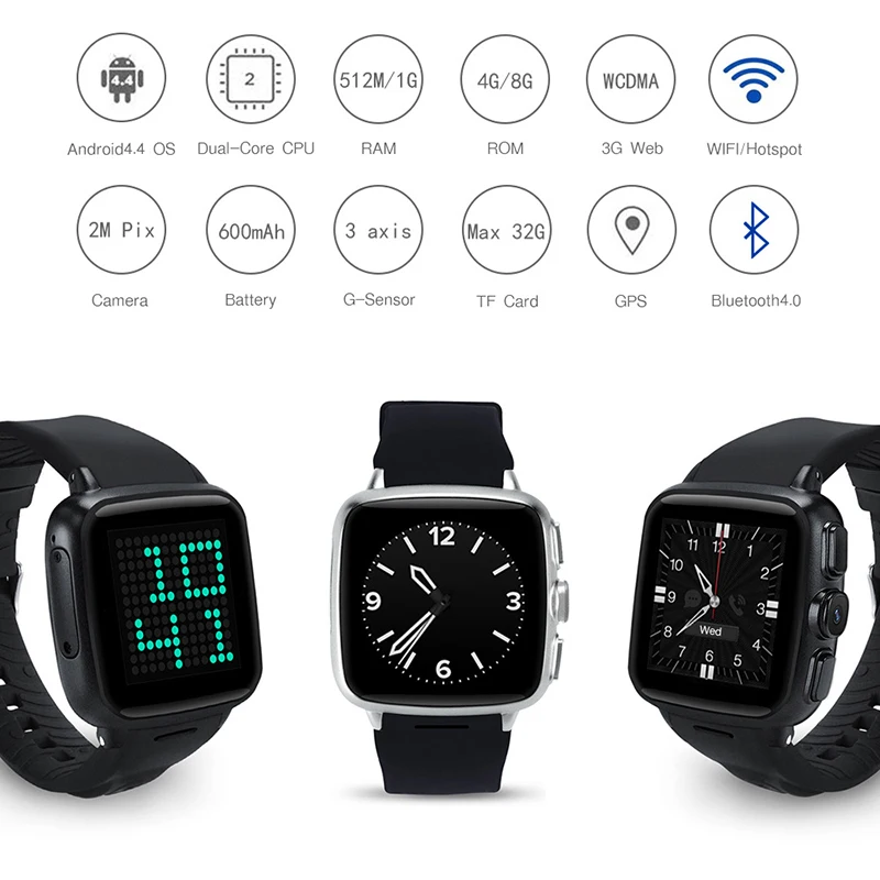 GILEO Smart Watch 8+32 G Large Memory Big Battery men smartwatch with camera Video bluetooth wrist watch Waterproof 3G wifi