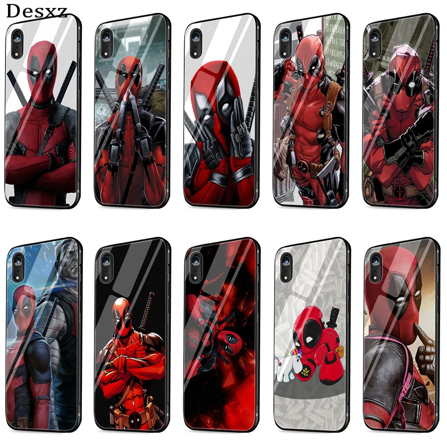 Deadpool Marvel Wade Winston Wilson Glass Case Phone for iPhone 5 5s SE 6 6s 7 8 Plus XR X XS Max Cover Protection |