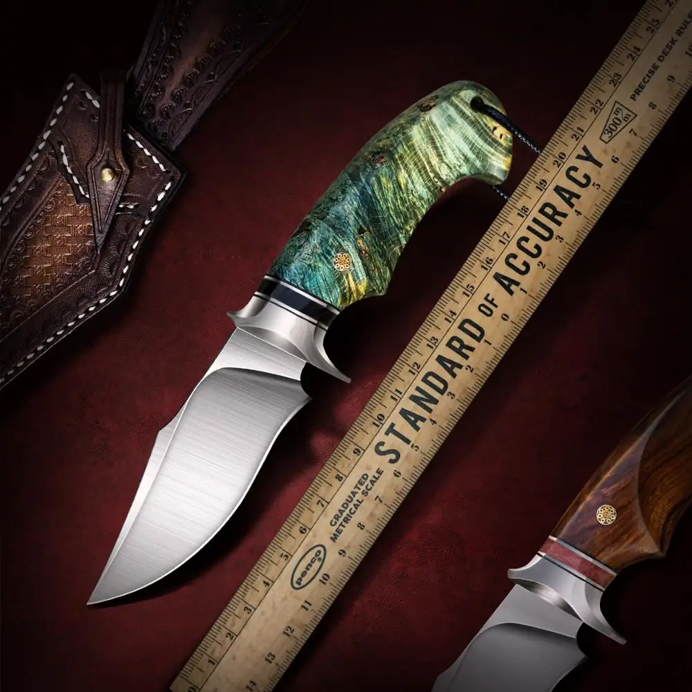 US $63.99 Turenz Hunting Knife 14c28n Steel Stabilized Wood Handle Edc Camping Knife With Sheath Outdoor Tool Small Fixed Blade Knives