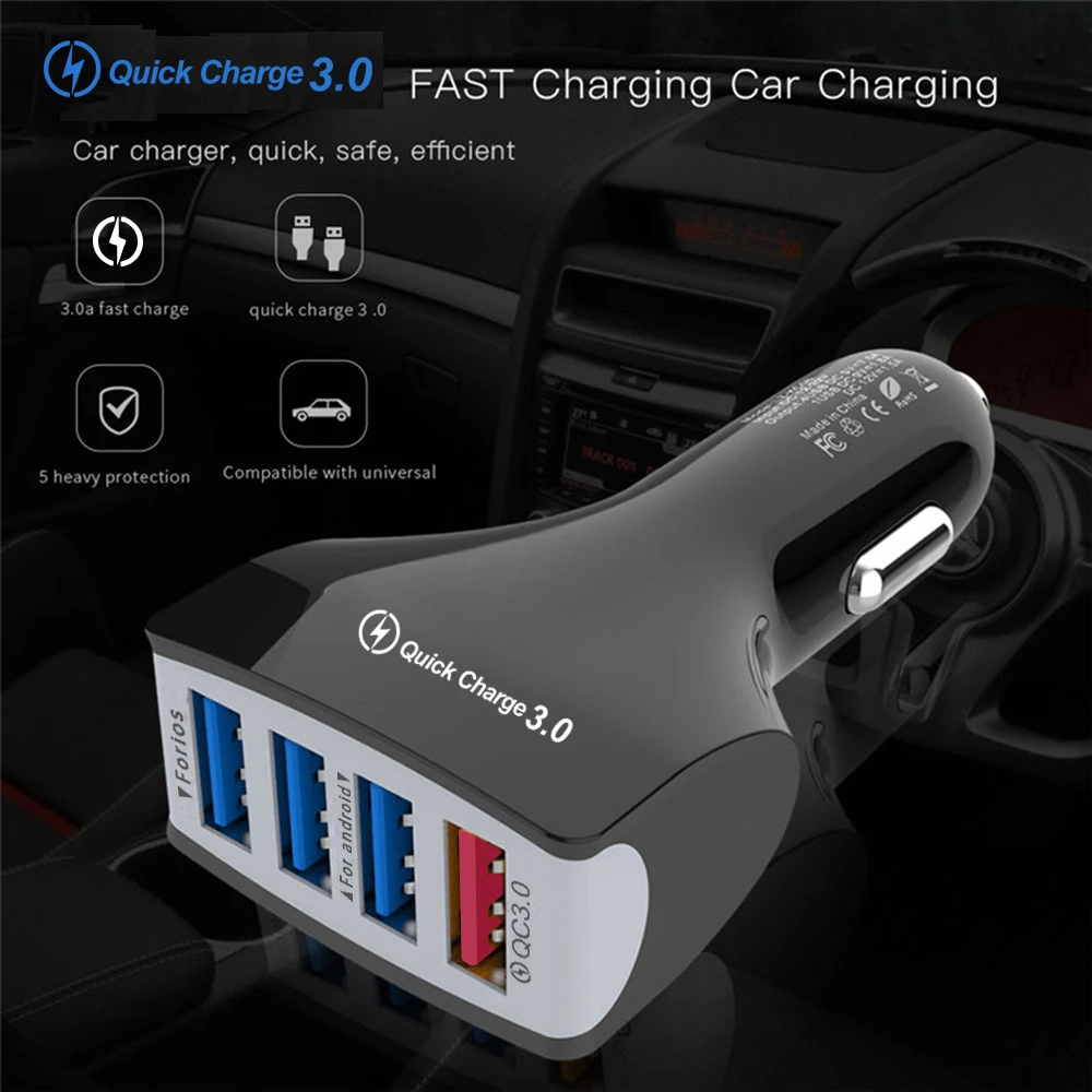 XEDAIN QC3.0 7A автомобильное зарядное устройство мобильный телефон с 4 портами USB