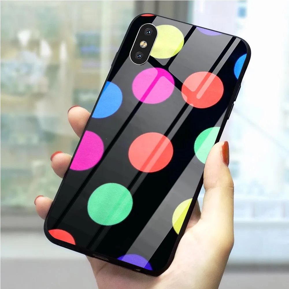 

Design Polka Dot Phone Case for iPhone 8 Plus Cover Xs Max XR X 5 5S SE 6 6S 7 Plus Tempered Glass 11 pro