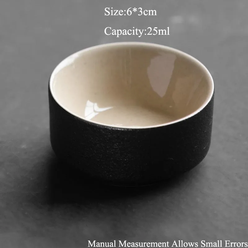 25/30ml Double Layer Anti-scalding Coarse Pottery Teacup Japanese Style Kung Fu Teacup Tea Ceremony Drinkware Black Zen Sake Cup - Цвет: D