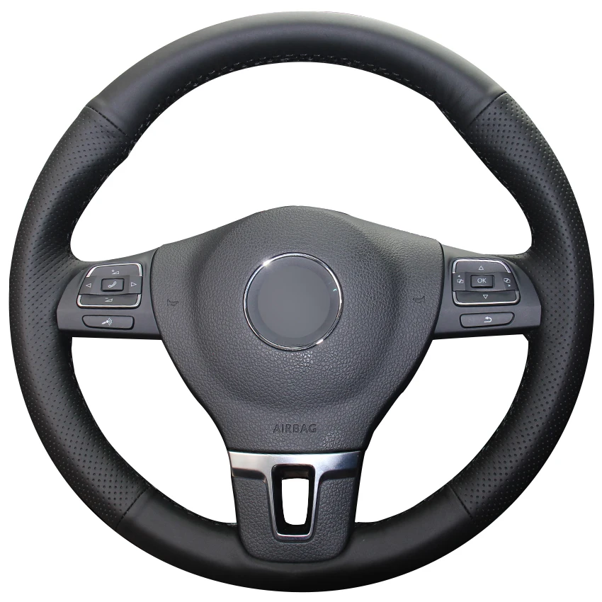 Black Natural Leather Car Steering Wheel Cover for Volkswagen VW Gol