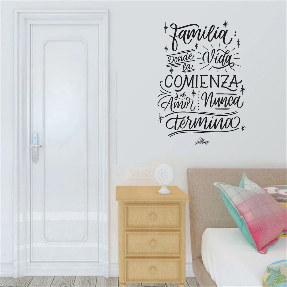 

Familia Donde Ea Vida Comienza Stickers Spanish Quotes Wall Decals For Bedroom Livingroom Home Decor Vinyl Mural RU2160