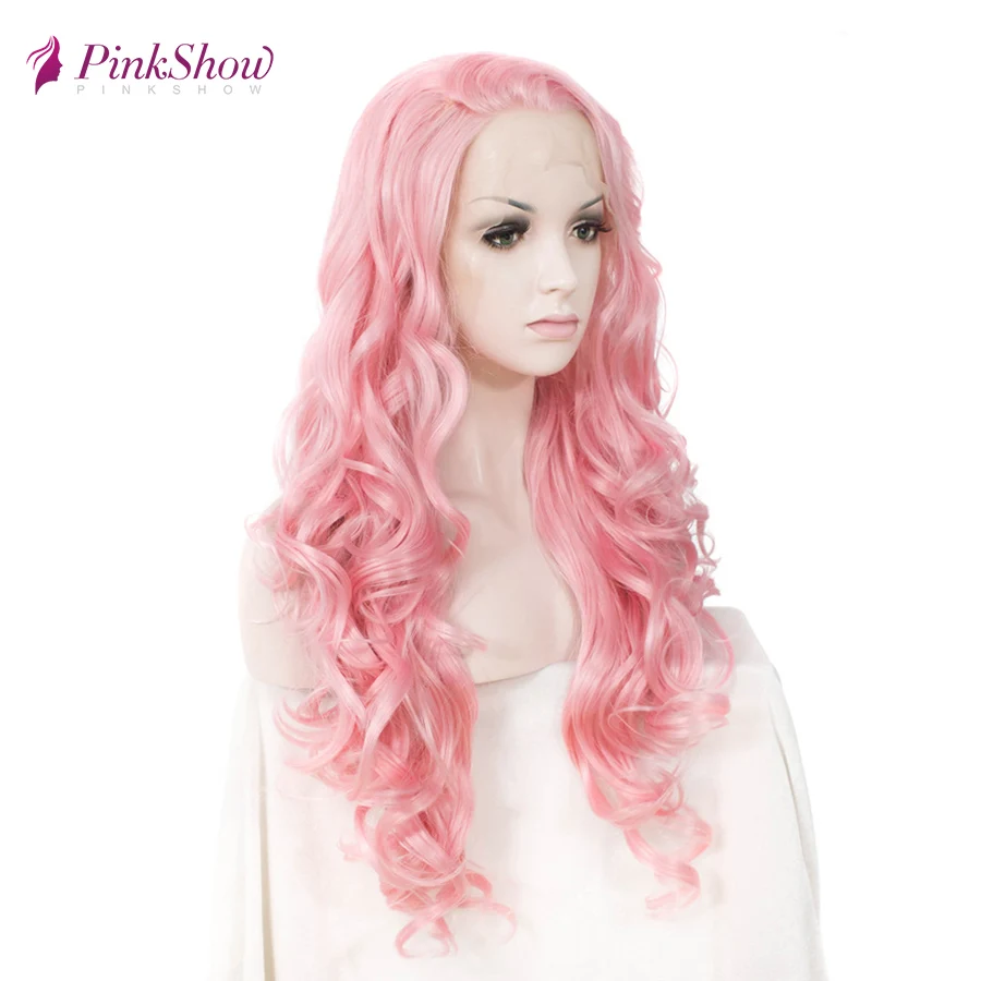 Pinkshow розовые парики на кружеве для женщин длинные волнистые синтетические парики на кружеве Glueless термостойкие волокна