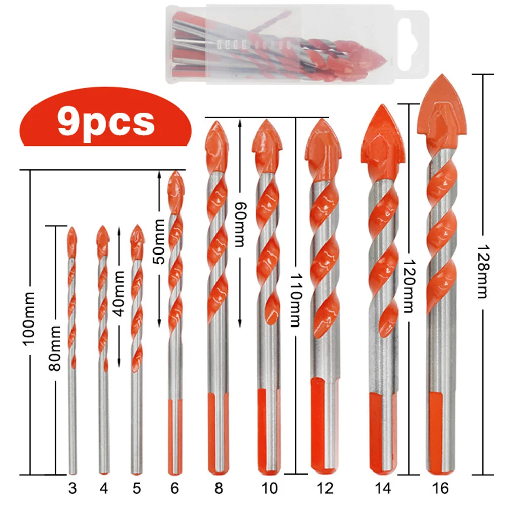 

9Pcs Triangular Overlord Handle Multi-Functional Drill Bits Original Marble Perforator Ceramic Tile Drill