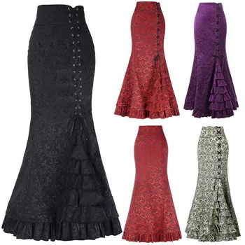 

Vintage High Waist Victorian Long Skirt Lace Up Ruffles Fishtail Bodycon Maxi Skirt Gothic Women Steampunk Plus size Skirt Spot