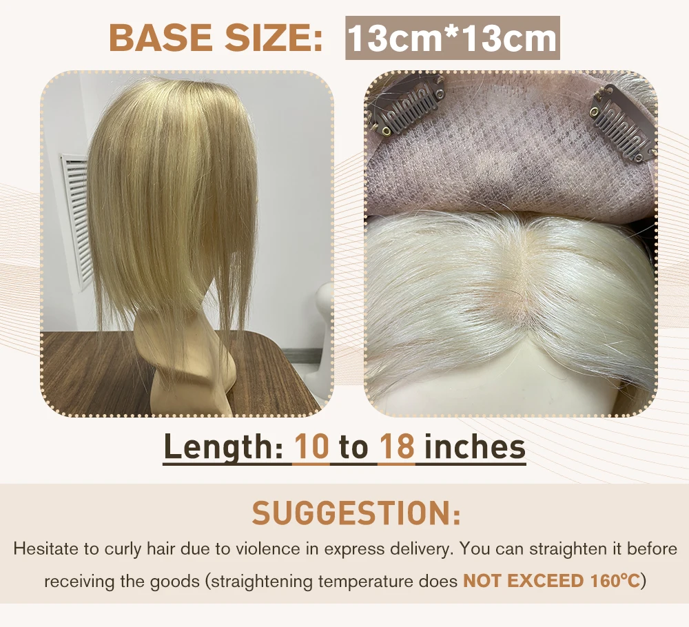 Peça com Clipes Base para a Mulher Completo Brilho Cabelo Topper Ombre 13*13cm Máquina Naturalmente Confortável 100% Coroa Respirável Mono 9 Apliques e perucas
