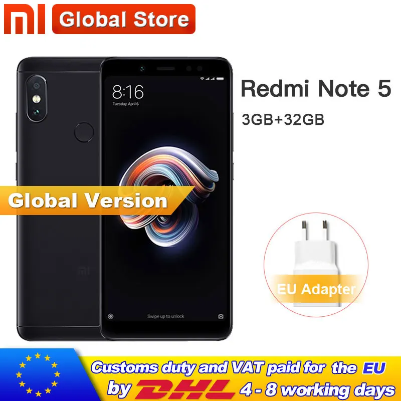 Оригинальная глобальная версия Xiaomi Redmi Note 5 3GB 32GB мобильный телефон Snapdragon S636
