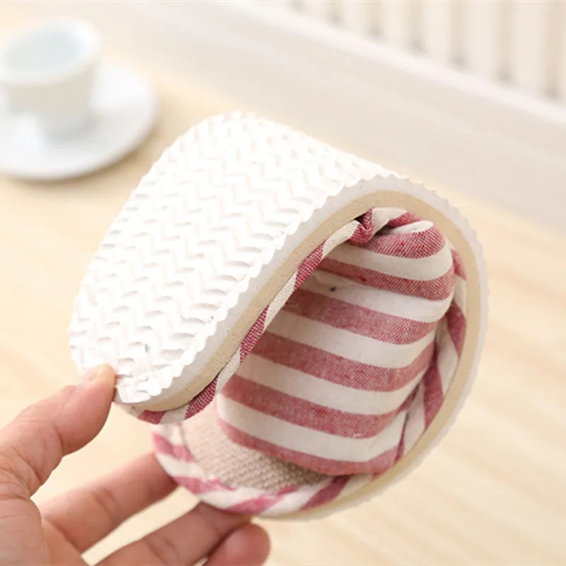Striped Linen Four Season Indoor Slippers Women Cotton Non-slip Soft Bottom Home Wood Floor Sandals Couple Flip Flops Slides 6
