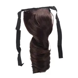 Длинные волнистые конский хвост парик Наращивание волос-темно-коричневый