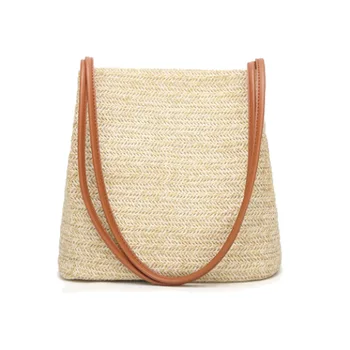 

Korean Style Vintage Handbag Women Tote Bags Handbag Wicker Rattan Bag Shoulder Bag Shopping Straw Bag Large Capacity Bucket Bag