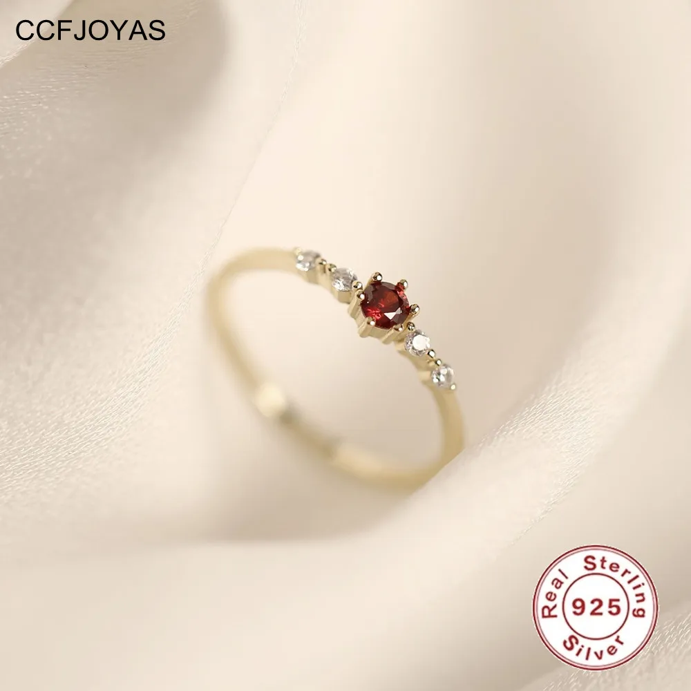 925 Sterling Silver Ruby Slim Ring 14K Gold Plating for Women