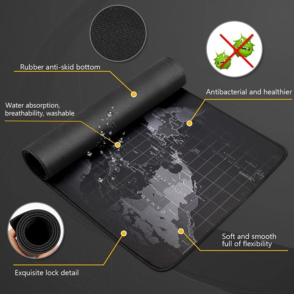  World Map Speed Locking Edge Large Natural Rubber Mouse Pad Waterproof Game Desk Mouse Keyboard Mat