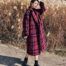 Женское осеннее зимнее Новое модное шерстяное пальто высокого качества модное клетчатое теплое двубортное повседневное пальто с отложным воротником