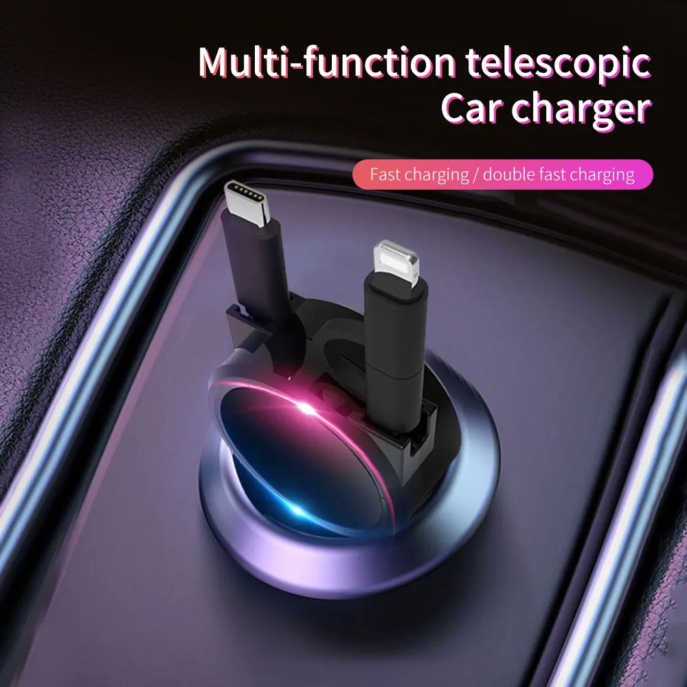 Type-C телескопическое автомобильное USB зарядное устройство для телефона для iphone 11 Pro Max 7 8 Быстрая зарядка для huawei mate 20 30 автомобильное зарядное устройство со слотом для прикуривателя
