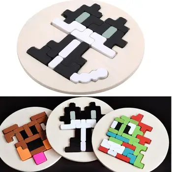 

Wooden Cartoon Tetris Square Puzzle Toys Agent Pixel Puzzle Disc Brain Tea Early Education Puzzle Board Educational Toys